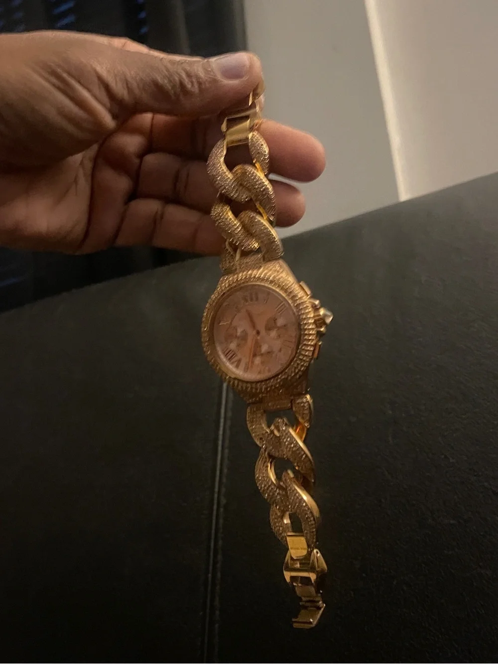 Michael Kors Women’s Rose Gold Crystal Pavé Chronograph Watch EUC MK3196 44MM